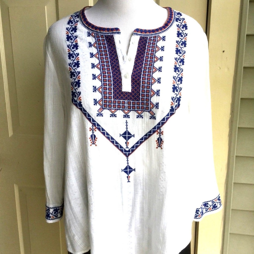 NWT LUCKY BRAND COTTON BLEND EMBROIDERY BLOUSE XL